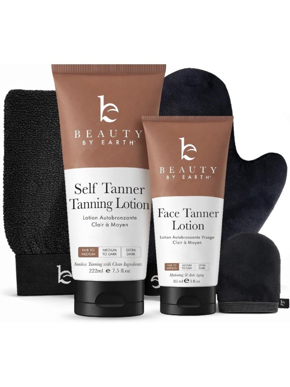 Organic Self Tanner Kit - Natural Tanning Lotion for Face & Body, Non-Toxic